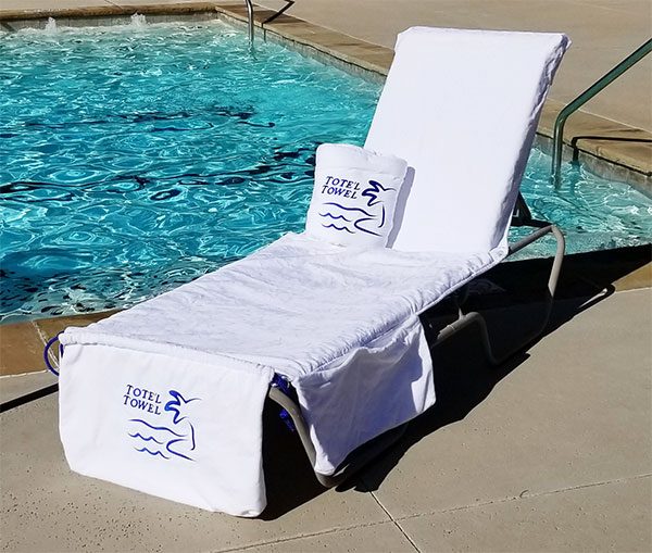 The Tote'l Towel cleans up the pool deck